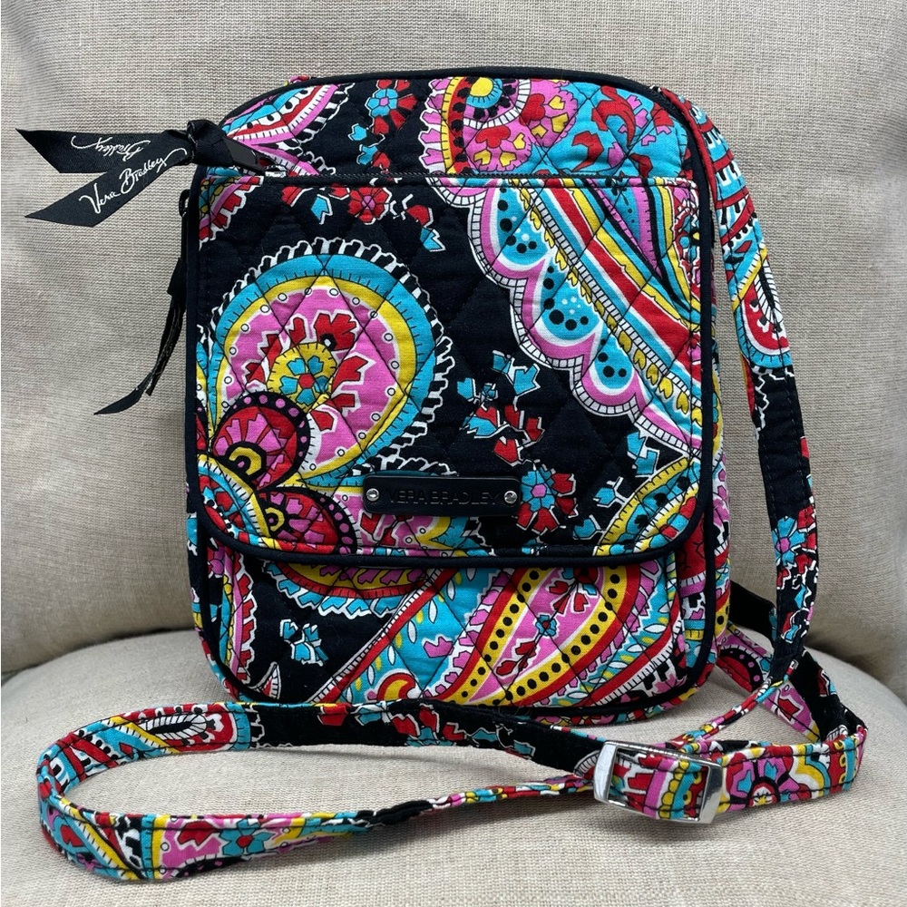 NWOT! Vera Bradley Black, Pink, Crossbody Bag with Paisley and Floral Design